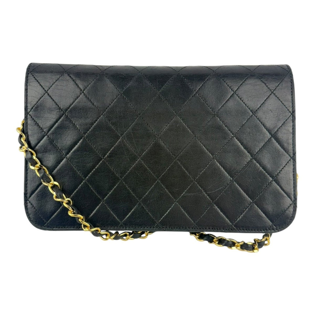 Chanel CC Black Push Lock Single Flap Lambskin Shoulder Handbag - Lux Central