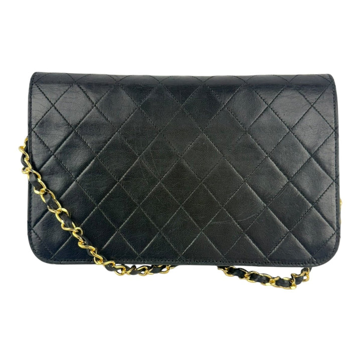 Chanel CC Black Push Lock Single Flap Lambskin Shoulder Handbag - Lux Central
