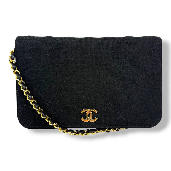 Chanel CC Black Push Lock Single Flap Quilted Cotton Shoulder Handbag - Lux Central