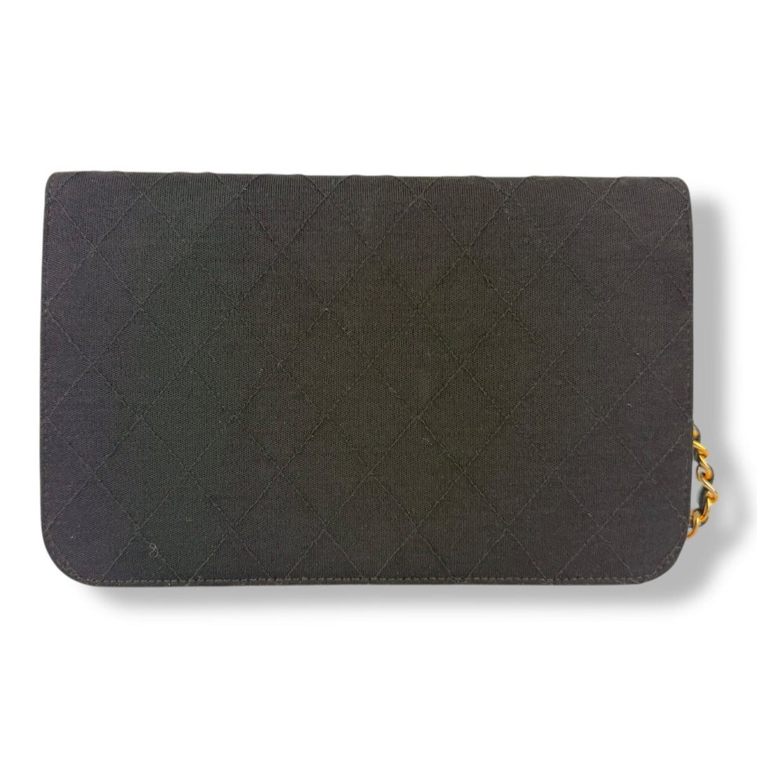 Chanel CC Black Push Lock Single Flap Quilted Cotton Shoulder Handbag - Lux Central