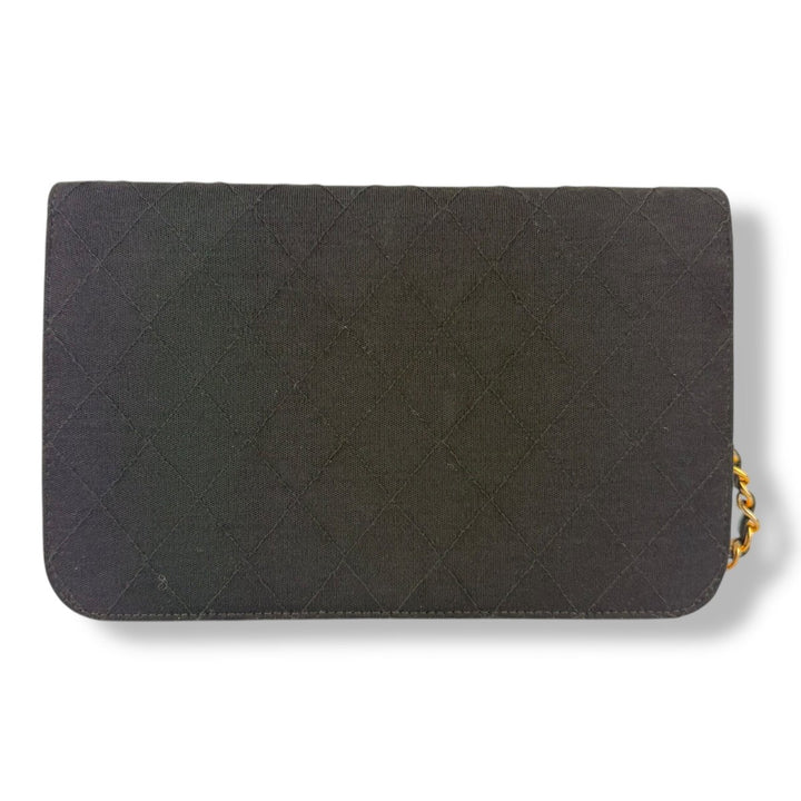 Chanel CC Black Push Lock Single Flap Quilted Cotton Shoulder Handbag - Lux Central