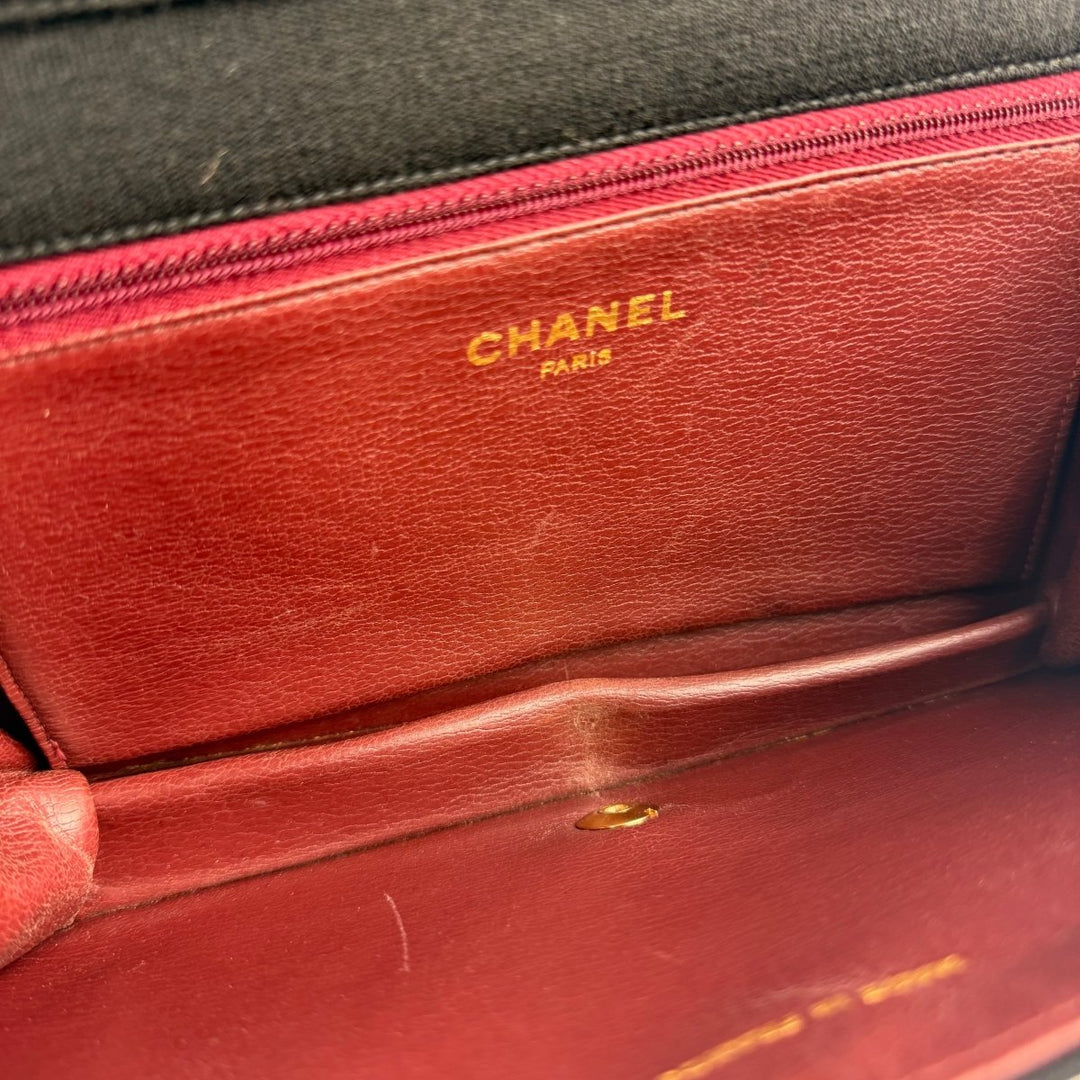 Chanel CC Black Push Lock Single Flap Quilted Cotton Shoulder Handbag - Lux Central