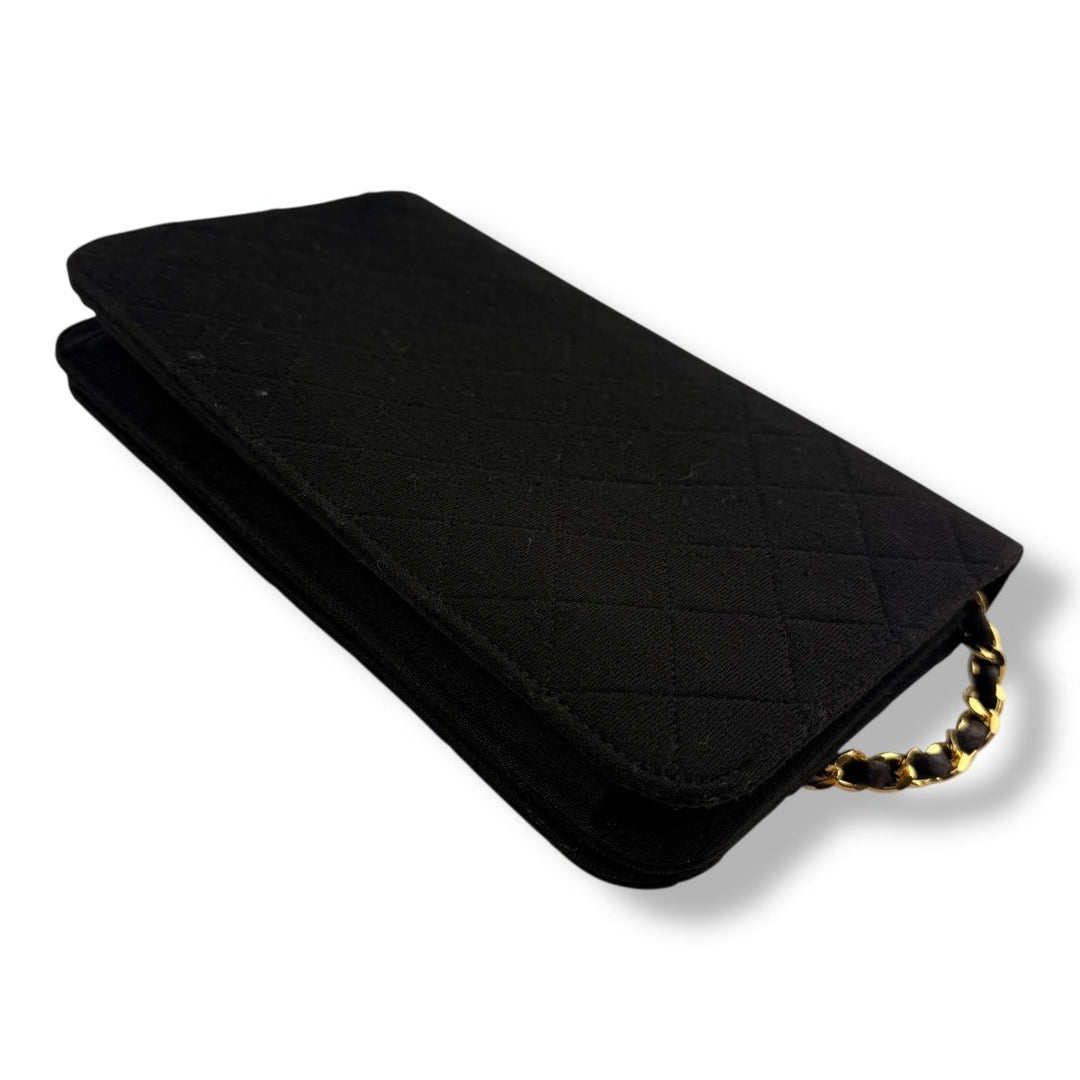 Chanel CC Black Push Lock Single Flap Quilted Cotton Shoulder Handbag - Lux Central