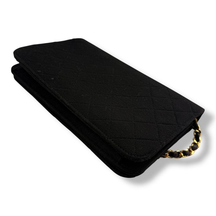 Chanel CC Black Push Lock Single Flap Quilted Cotton Shoulder Handbag - Lux Central