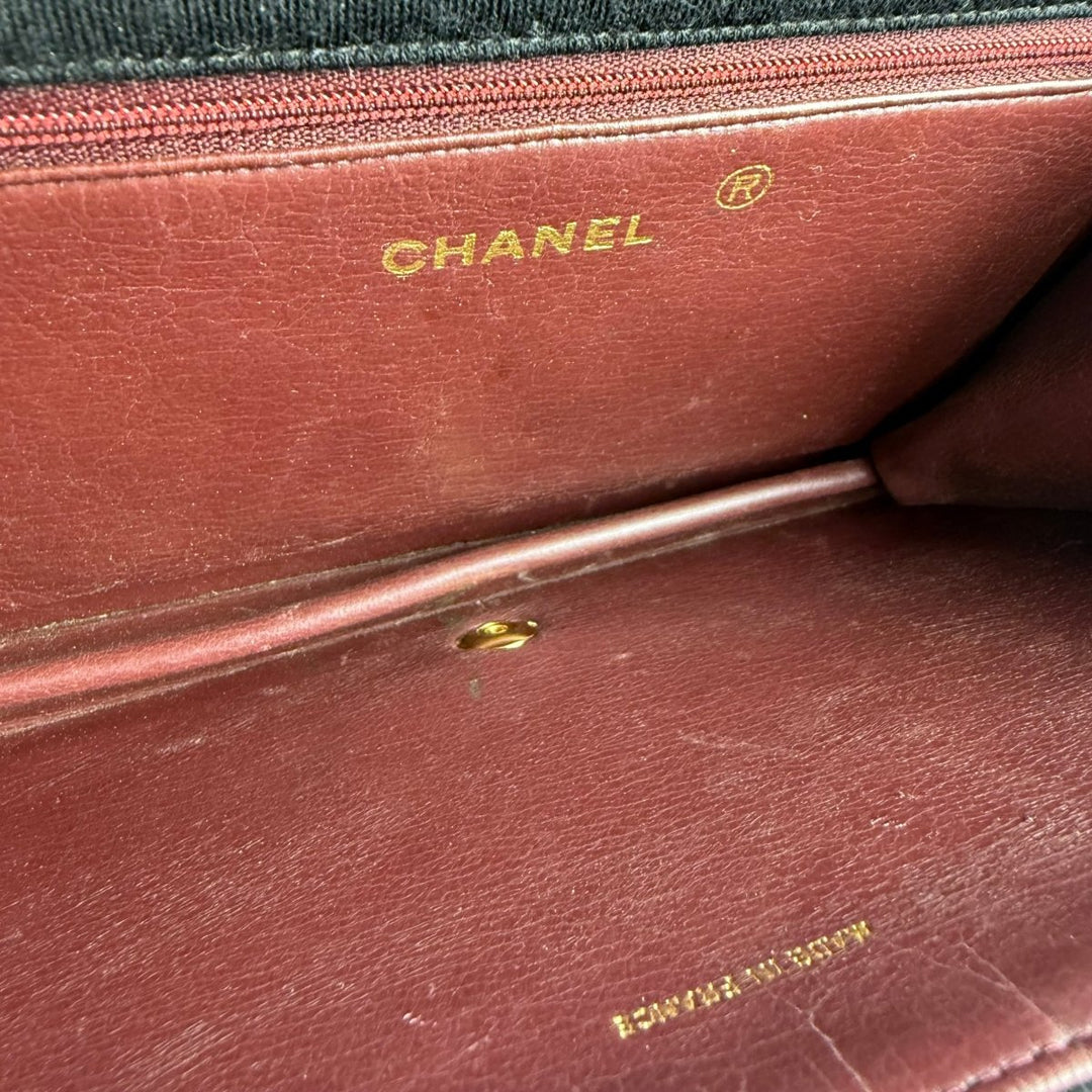 Chanel CC Black Push Lock Single Flap Quilted Cotton Shoulder Handbag - Lux Central