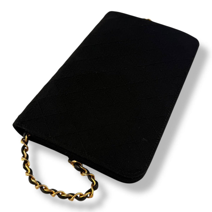 Chanel CC Black Push Lock Single Flap Quilted Cotton Shoulder Handbag - Lux Central