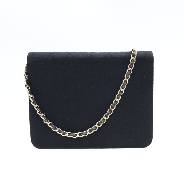 Chanel CC Black Push Lock Single Flap Quilted Cotton Shoulder Handbag - Lux Central