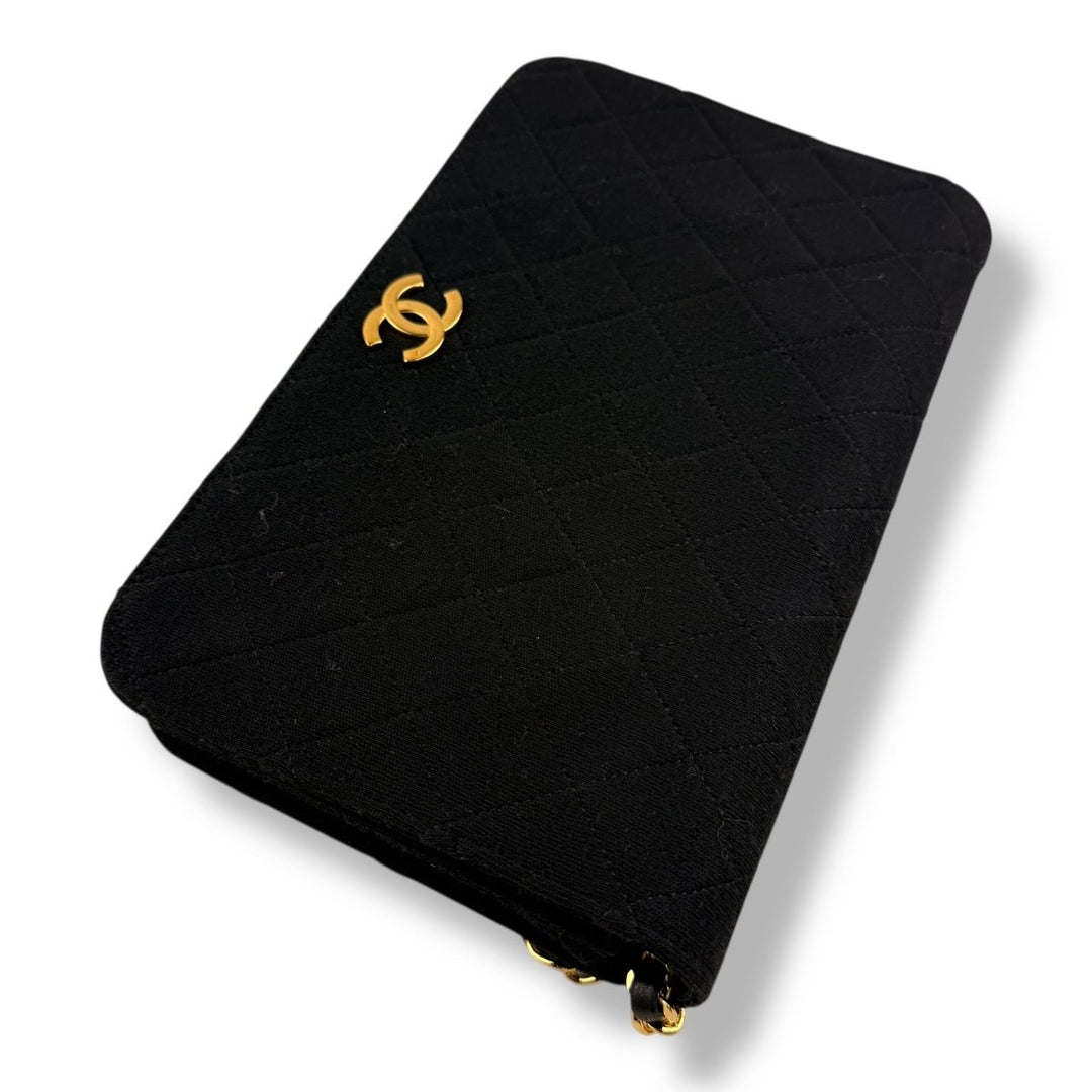 Chanel CC Black Push Lock Single Flap Quilted Cotton Shoulder Handbag - Lux Central