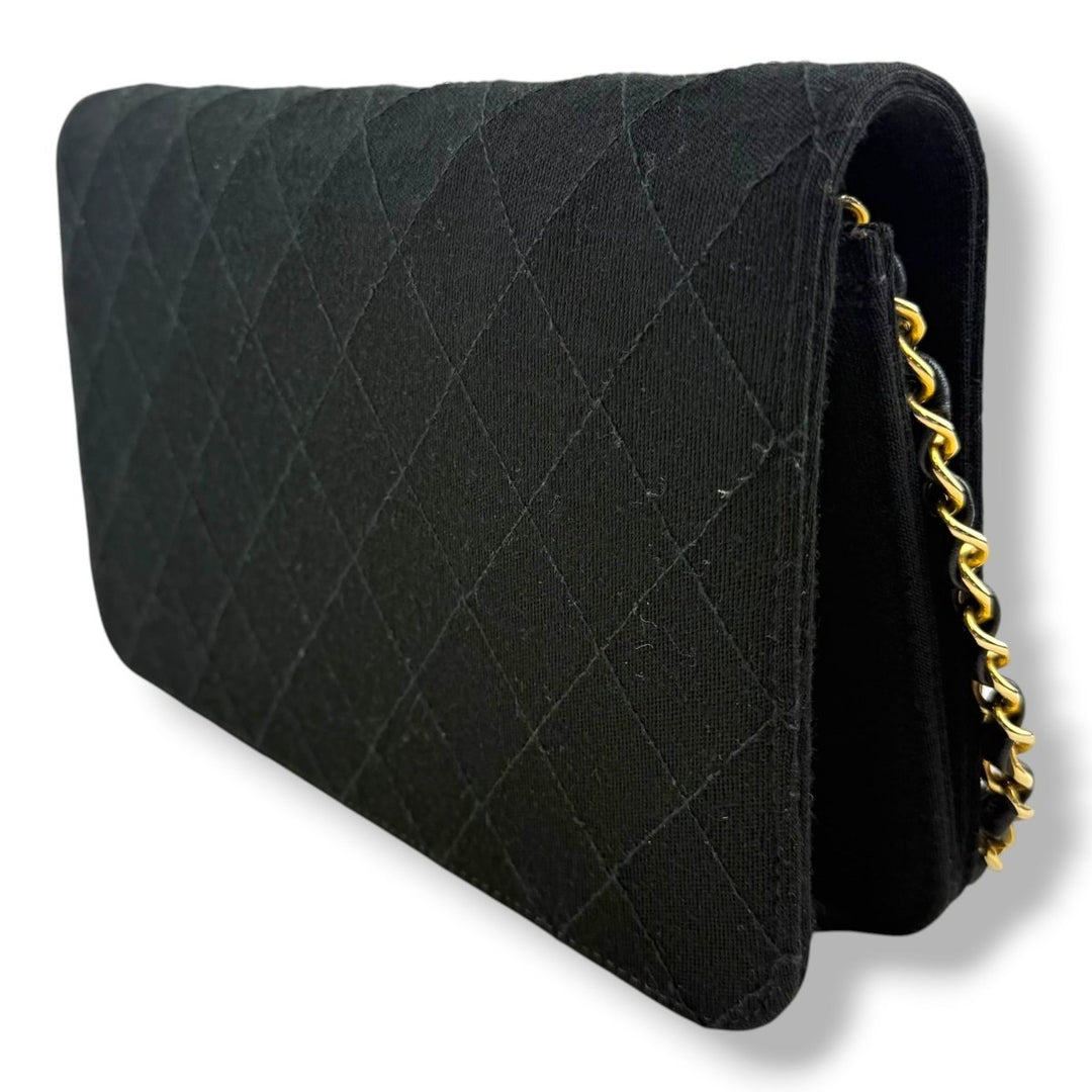 Chanel CC Black Push Lock Single Flap Quilted Cotton Shoulder Handbag - Lux Central