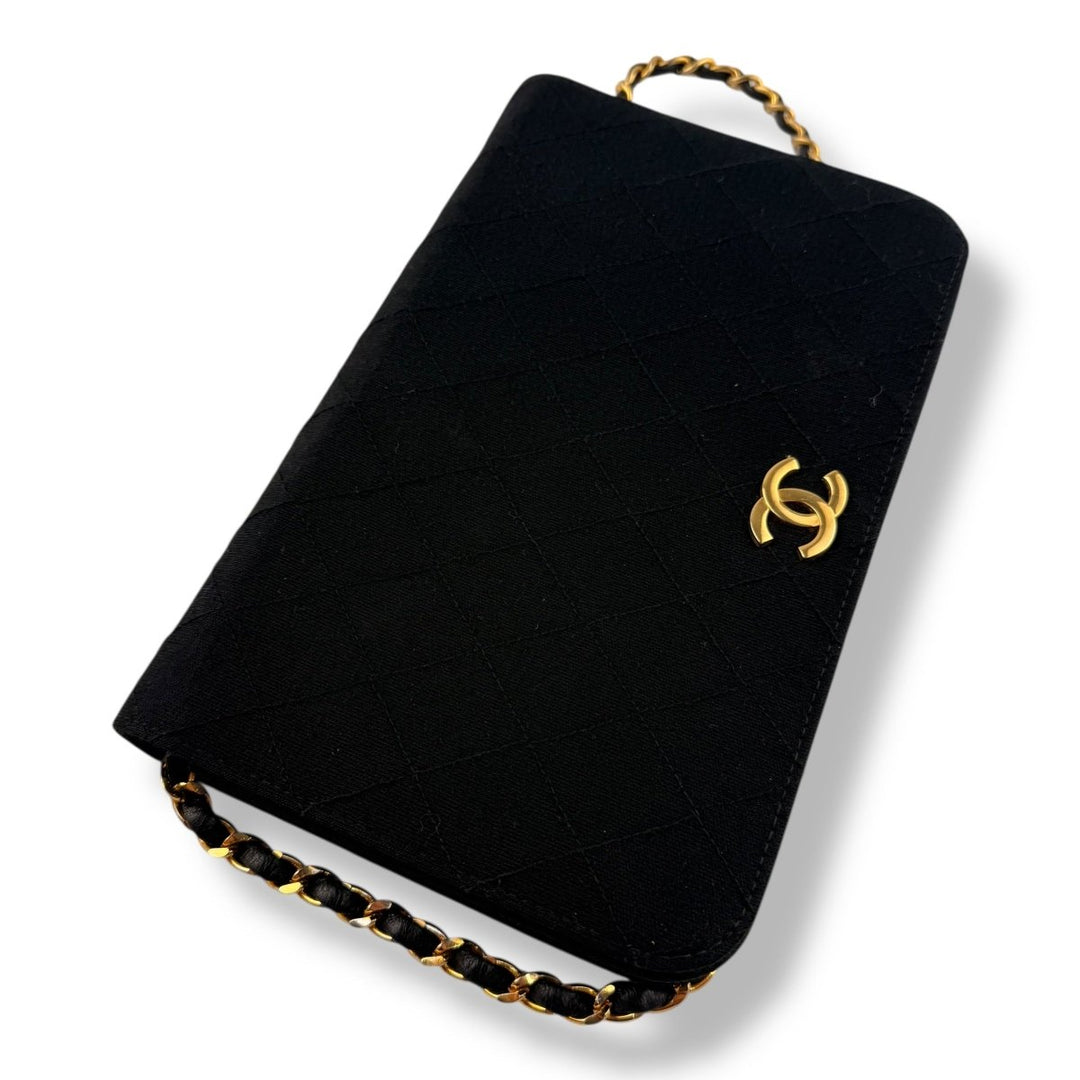 Chanel CC Black Push Lock Single Flap Quilted Cotton Shoulder Handbag - Lux Central