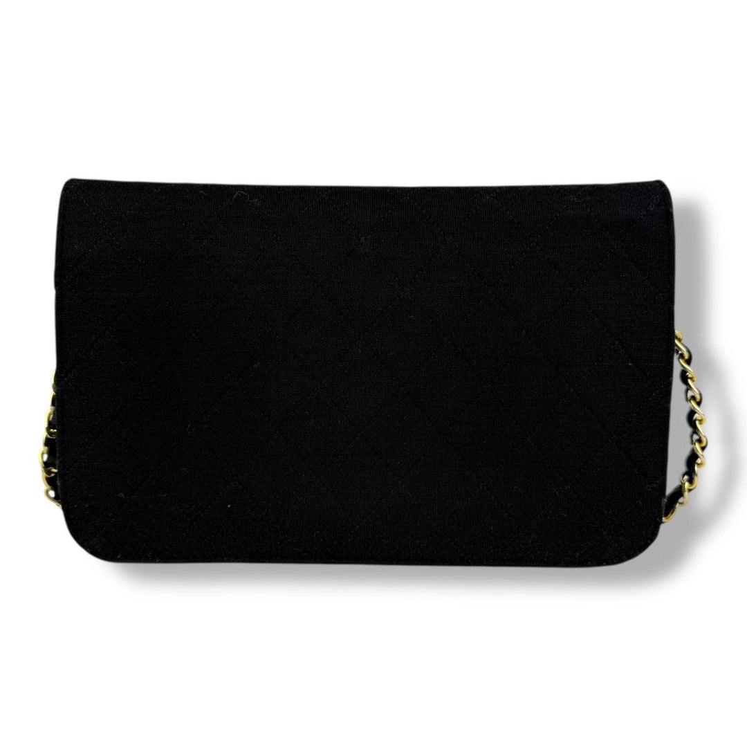 Chanel CC Black Push Lock Single Flap Quilted Cotton Shoulder Handbag - Lux Central