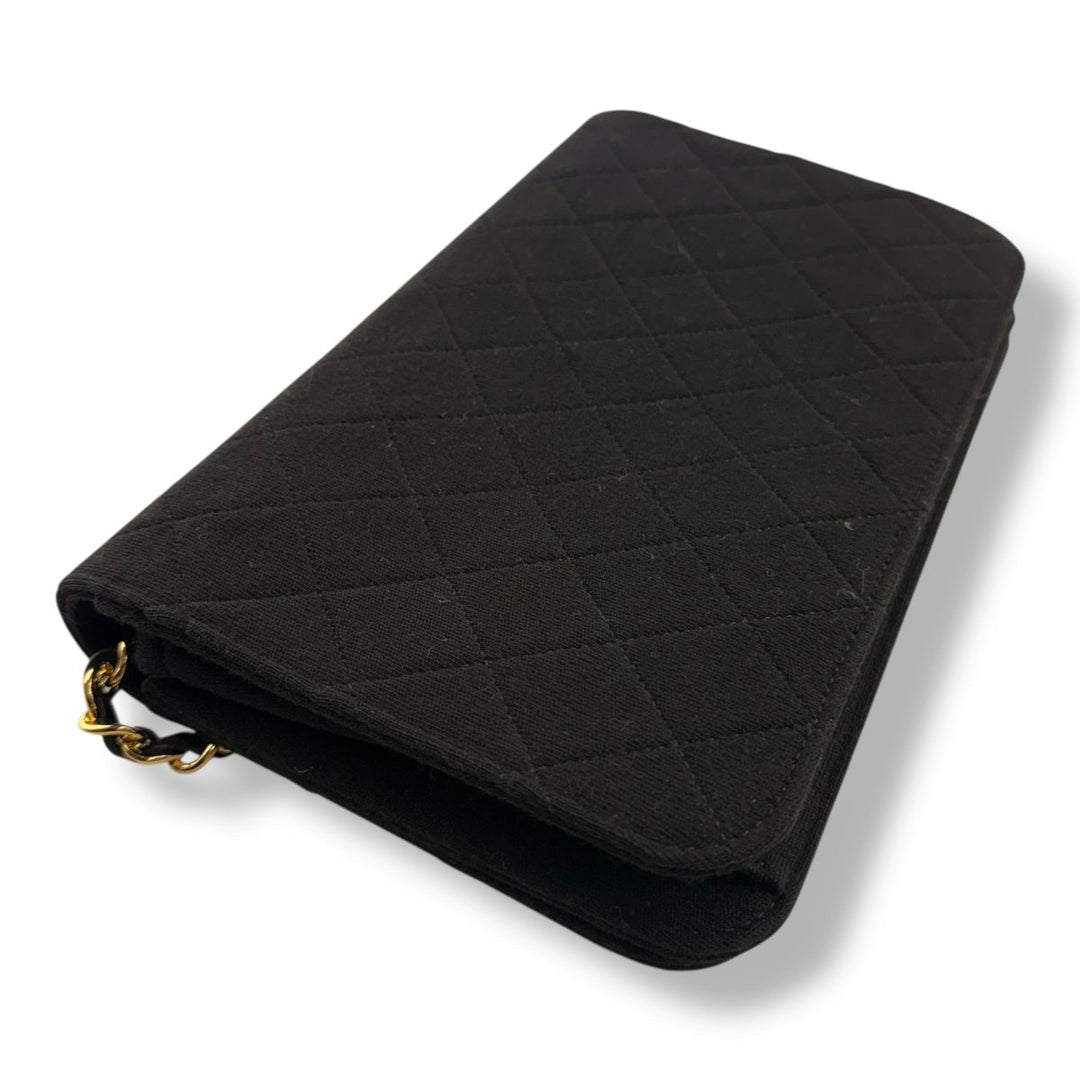 Chanel CC Black Push Lock Single Flap Quilted Cotton Shoulder Handbag - Lux Central