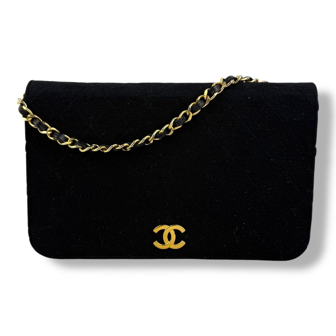 Chanel CC Black Push Lock Single Flap Quilted Cotton Shoulder Handbag - Lux Central