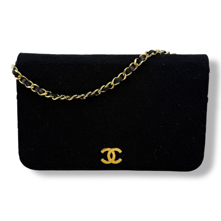 Chanel CC Black Push Lock Single Flap Quilted Cotton Shoulder Handbag - Lux Central