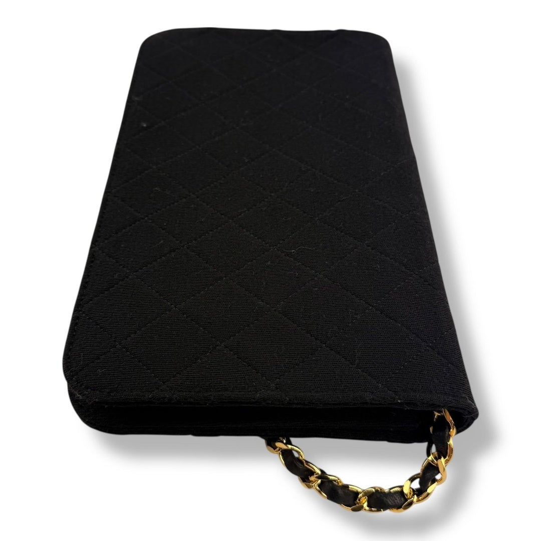 Chanel CC Black Push Lock Single Flap Quilted Cotton Shoulder Handbag - Lux Central