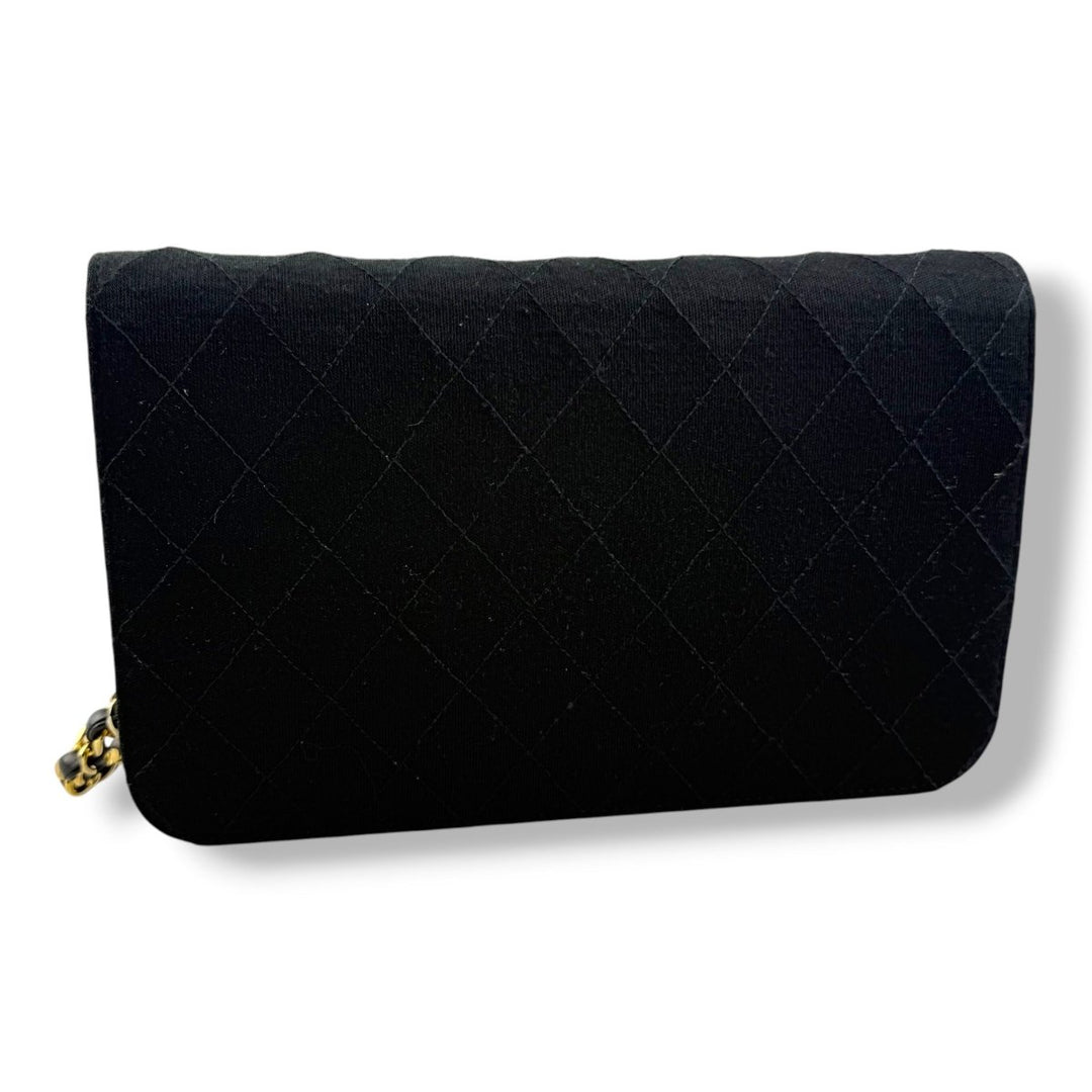 Chanel CC Black Push Lock Single Flap Quilted Cotton Shoulder Handbag - Lux Central