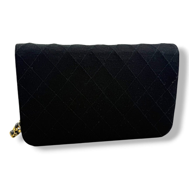 Chanel CC Black Push Lock Single Flap Quilted Cotton Shoulder Handbag - Lux Central