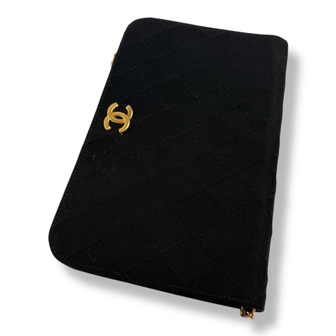 Chanel CC Black Push Lock Single Flap Quilted Cotton Shoulder Handbag - Lux Central