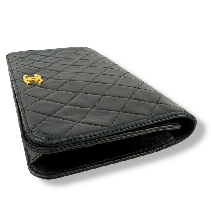 Chanel CC Black Push Lock Single Flap Quilted Lambskin Shoulder Handbag - Lux Central