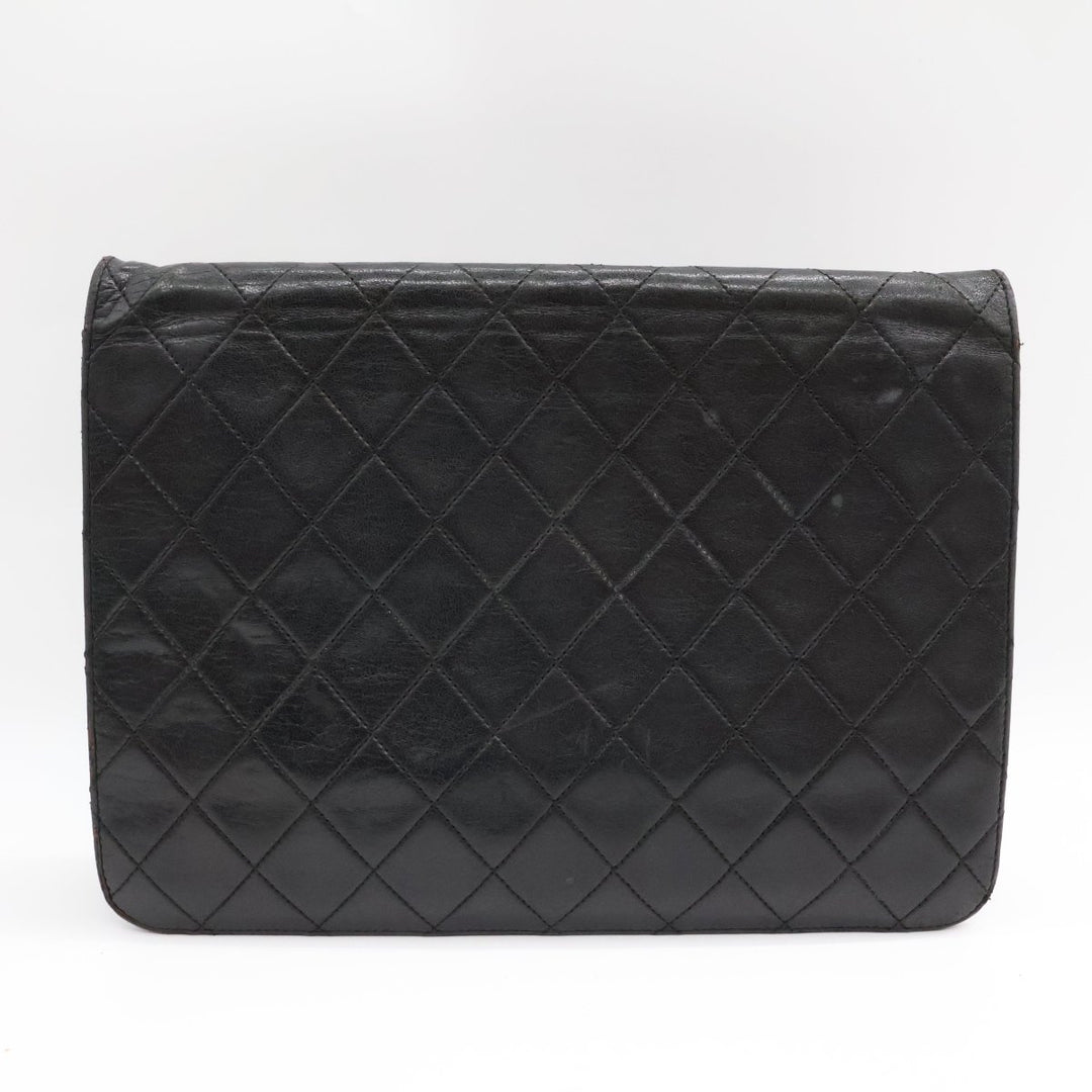 Chanel CC Black Push Lock Single Flap Quilted Lambskin Shoulder Handbag - Lux Central
