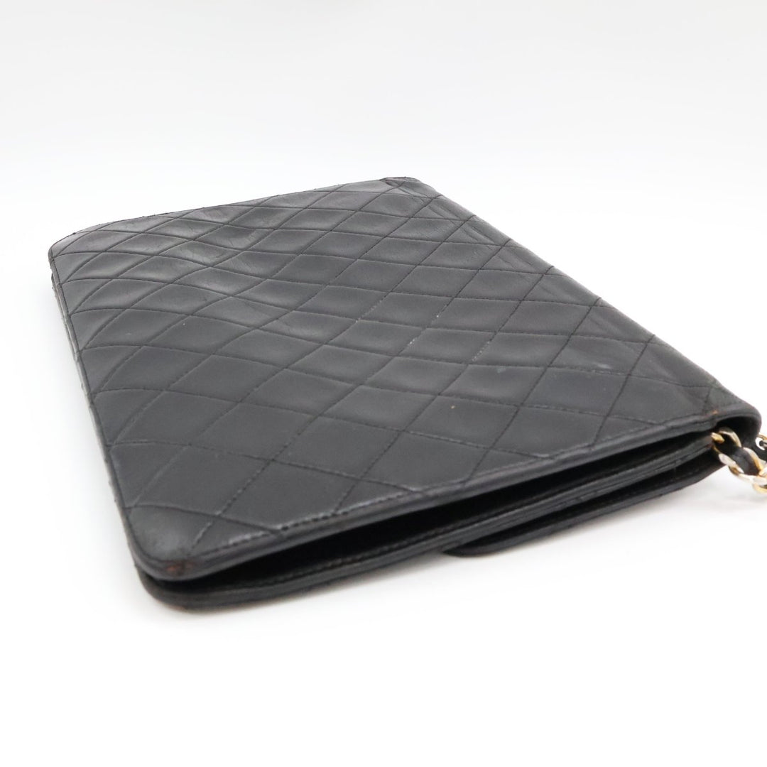 Chanel CC Black Push Lock Single Flap Quilted Lambskin Shoulder Handbag - Lux Central