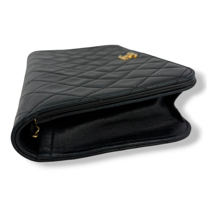 Chanel CC Black Push Lock Single Flap Quilted Lambskin Shoulder Handbag - Lux Central