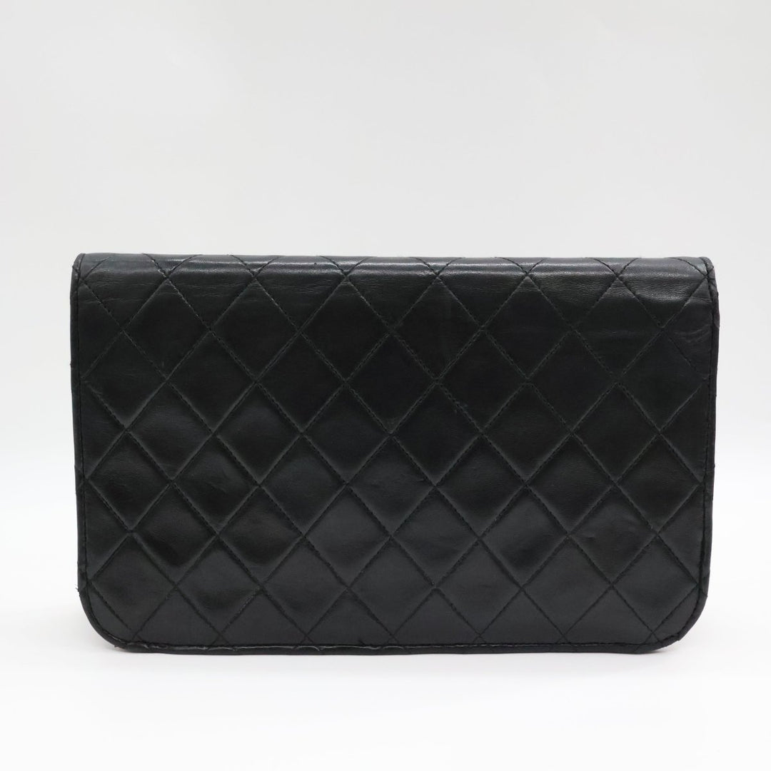 Chanel CC Black Push Lock Single Flap Quilted Lambskin Shoulder Handbag - Lux Central