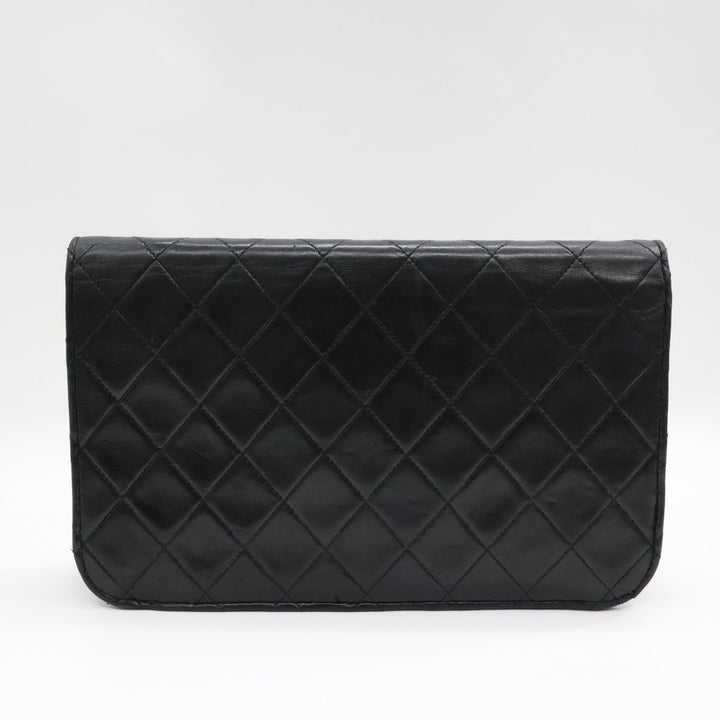 Chanel CC Black Push Lock Single Flap Quilted Lambskin Shoulder Handbag - Lux Central