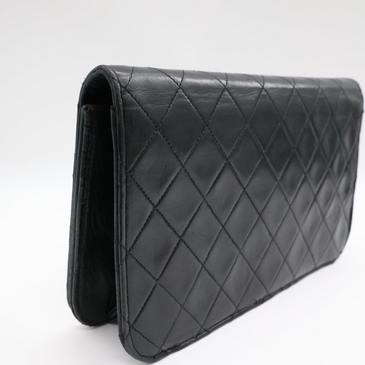 Chanel CC Black Push Lock Single Flap Quilted Lambskin Shoulder Handbag - Lux Central