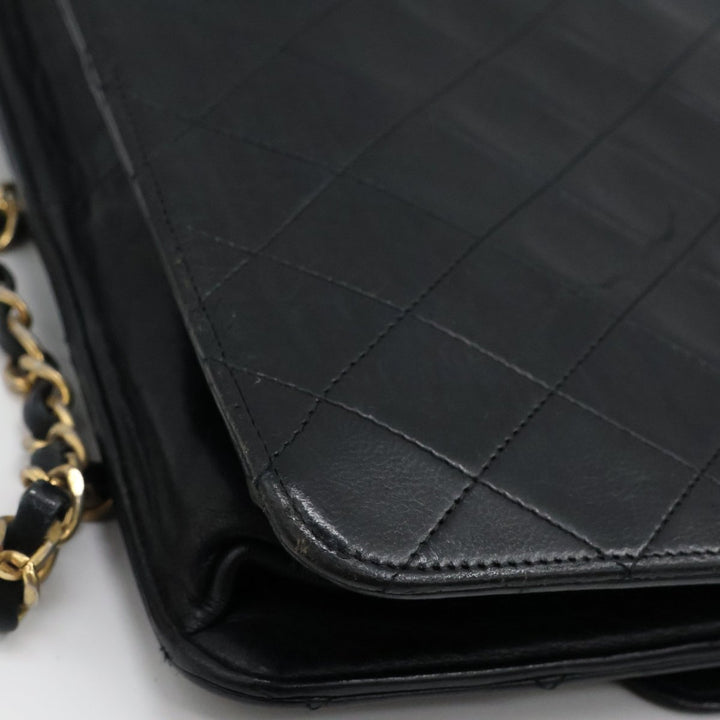Chanel CC Black Push Lock Single Flap Quilted Lambskin Shoulder Handbag - Lux Central