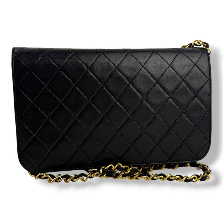Chanel CC Black Push Lock Single Flap Quilted Lambskin Shoulder Handbag - Lux Central