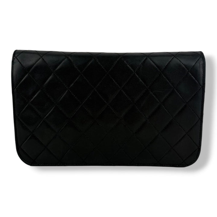 Chanel CC Black Push Lock Single Flap Quilted Lambskin Shoulder Handbag - Lux Central