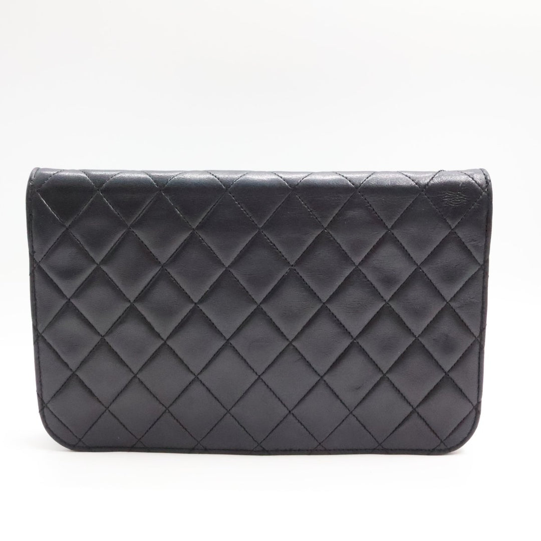 Chanel CC Black Push Lock Single Flap Quilted Lambskin Shoulder Handbag - Lux Central