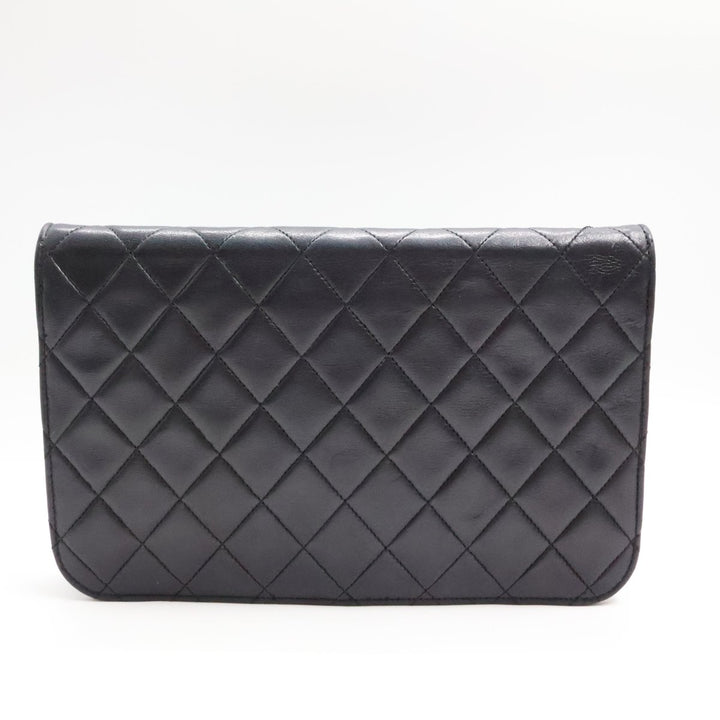 Chanel CC Black Push Lock Single Flap Quilted Lambskin Shoulder Handbag - Lux Central