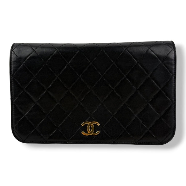 Chanel CC Black Push Lock Single Flap Quilted Lambskin Shoulder Handbag - Lux Central