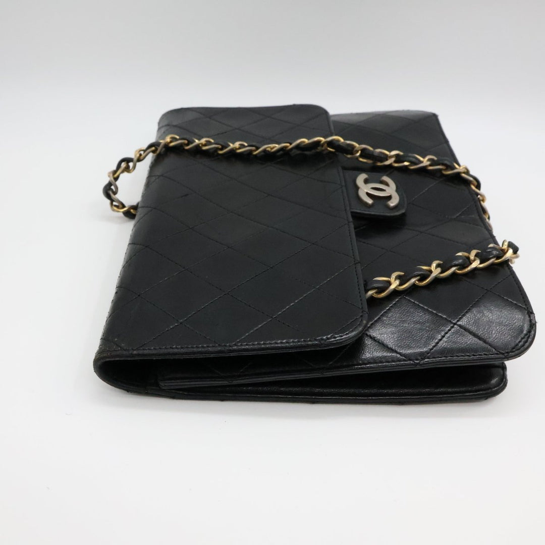 Chanel CC Black Push Lock Single Flap Quilted Lambskin Shoulder Handbag - Lux Central