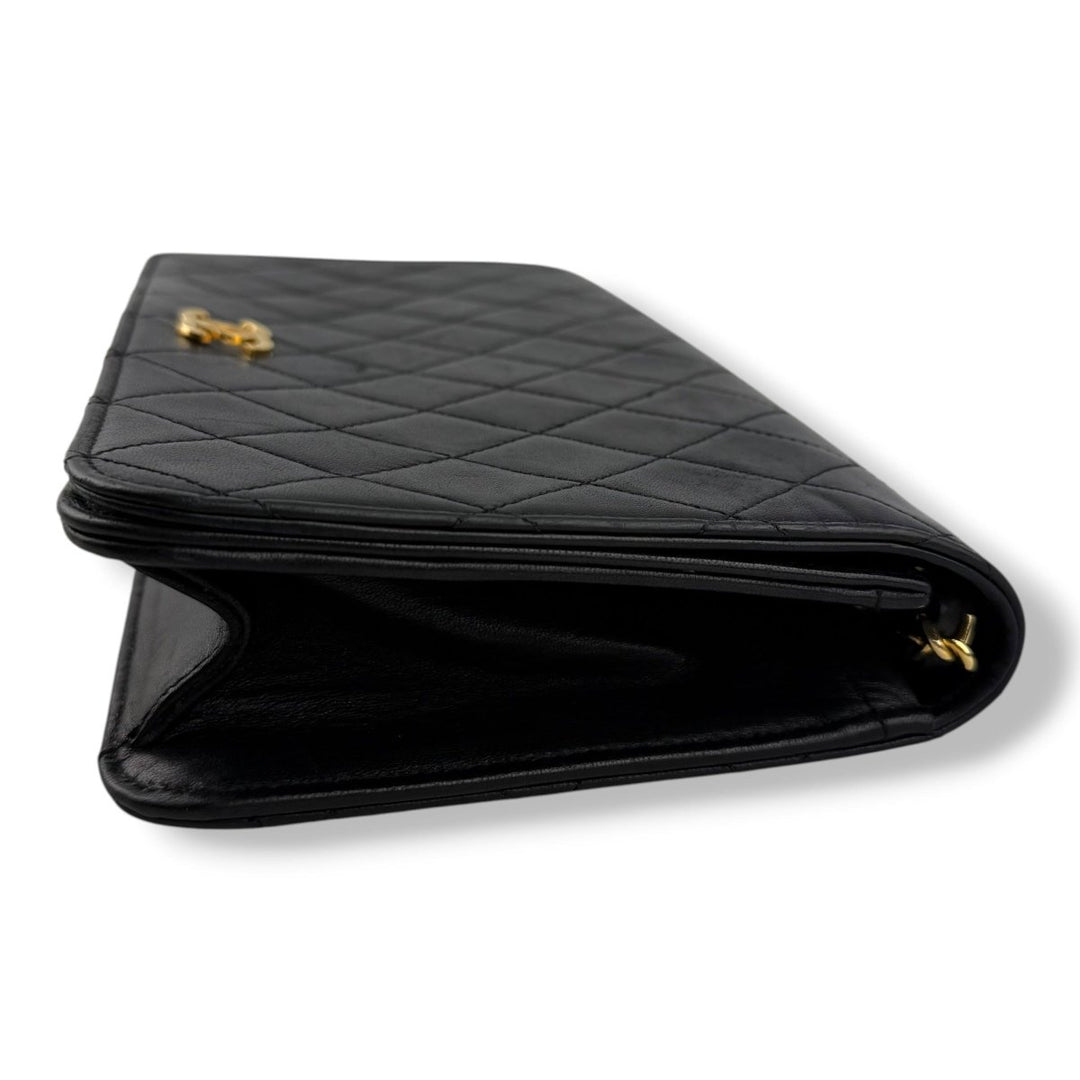 Chanel CC Black Push Lock Single Flap Quilted Lambskin Shoulder Handbag - Lux Central