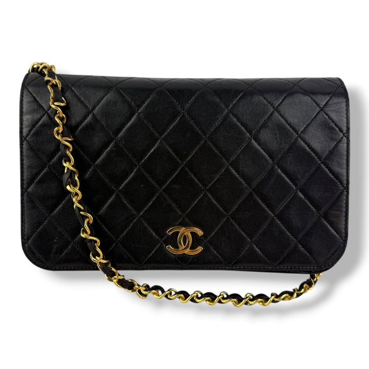 Chanel CC Black Push Lock Single Flap Quilted Lambskin Shoulder Handbag - Lux Central