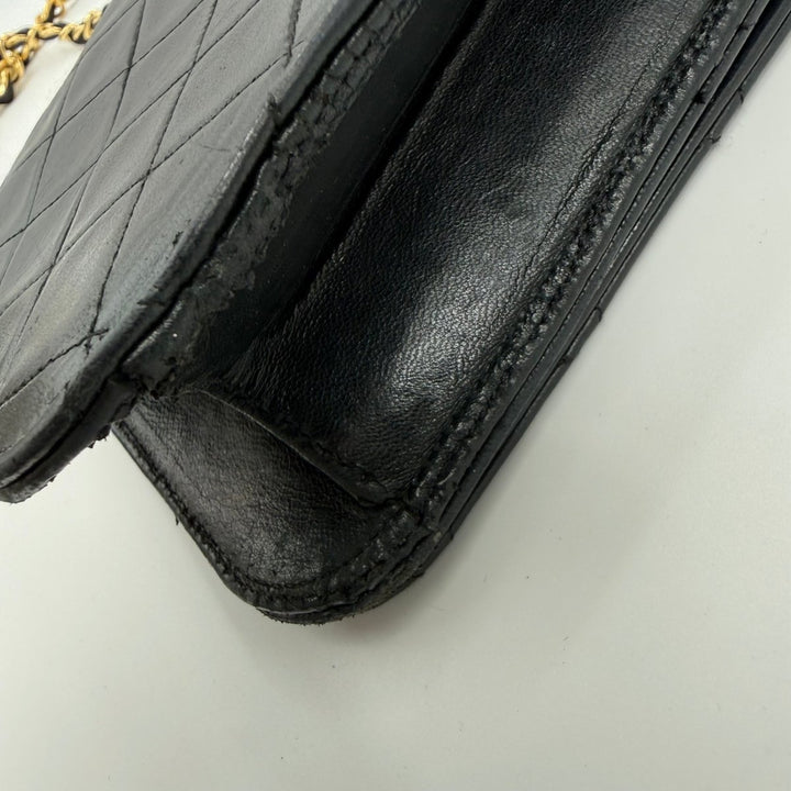 Chanel CC Black Push Lock Single Flap Quilted Lambskin Shoulder Handbag - Lux Central