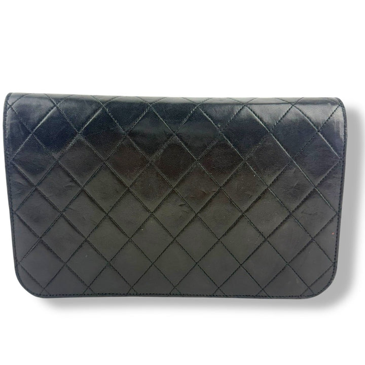 Chanel CC Black Push Lock Single Flap Quilted Lambskin Shoulder Handbag - Lux Central