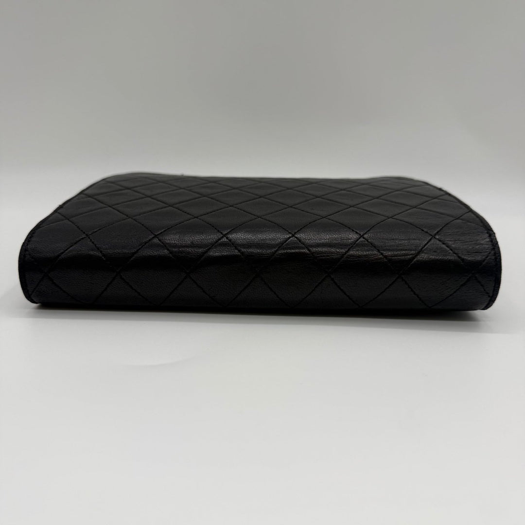 Chanel CC Black Push Lock Single Flap Quilted Lambskin Shoulder Handbag - Lux Central