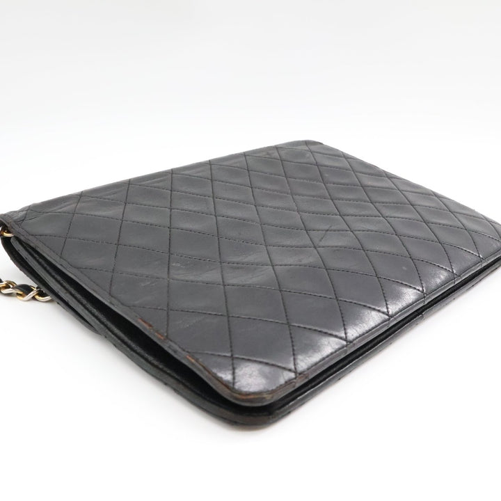 Chanel CC Black Push Lock Single Flap Quilted Lambskin Shoulder Handbag - Lux Central