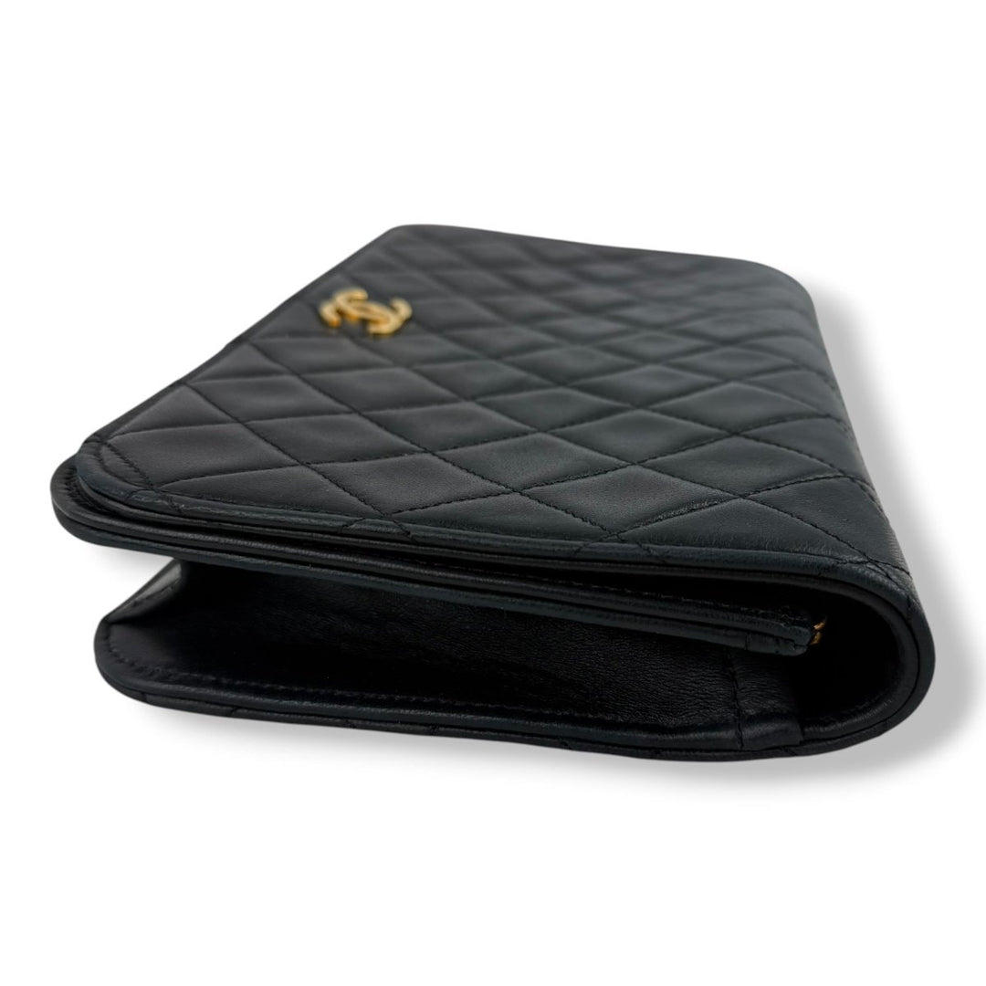 Chanel CC Black Push Lock Single Flap Quilted Lambskin Shoulder Handbag - Lux Central