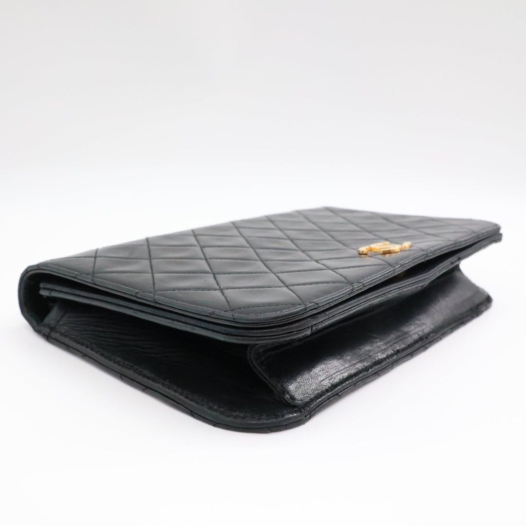 Chanel CC Black Push Lock Single Flap Quilted Lambskin Shoulder Handbag - Lux Central