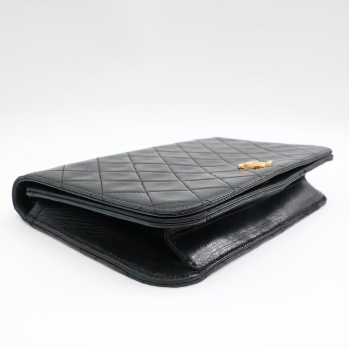 Chanel CC Black Push Lock Single Flap Quilted Lambskin Shoulder Handbag - Lux Central