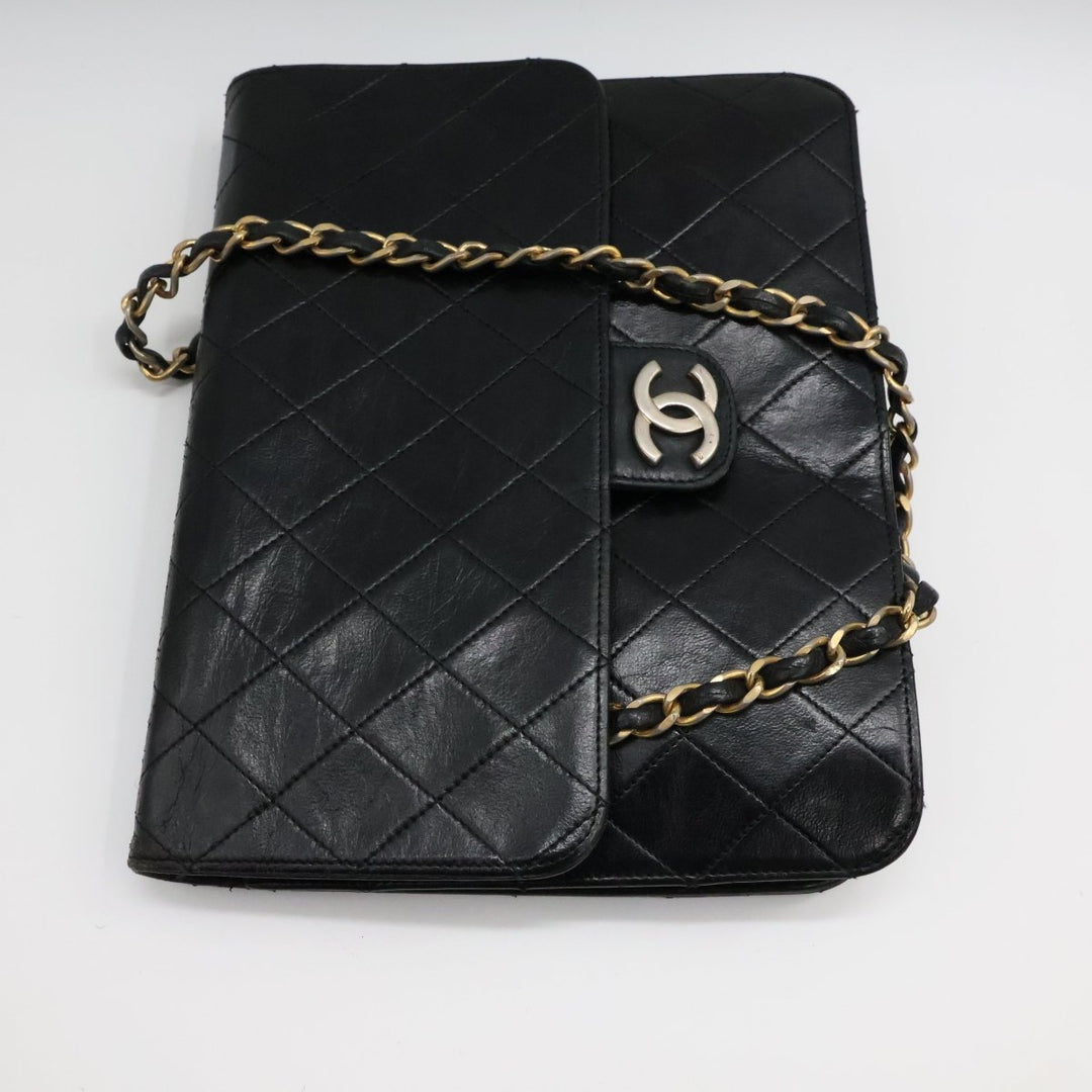 Chanel CC Black Push Lock Single Flap Quilted Lambskin Shoulder Handbag - Lux Central