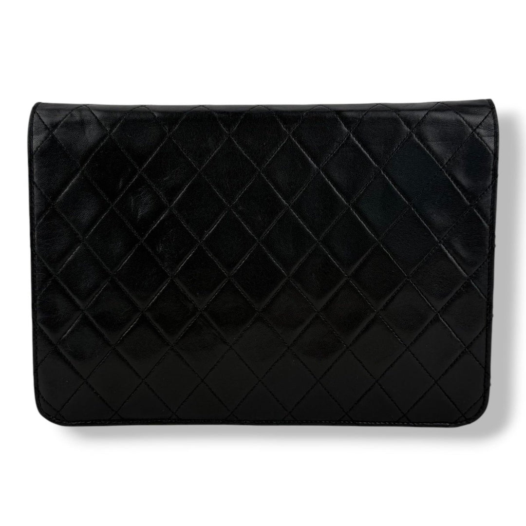 Chanel CC Black Push Lock Single Flap Quilted Lambskin Shoulder Handbag - Lux Central