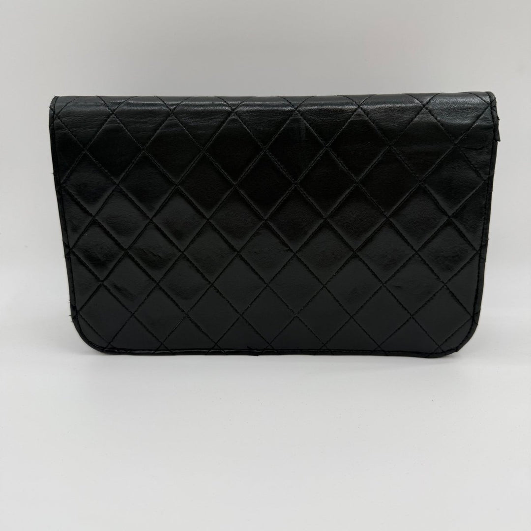 Chanel CC Black Push Lock Single Flap Quilted Lambskin Shoulder Handbag - Lux Central