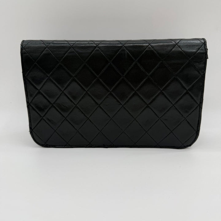 Chanel CC Black Push Lock Single Flap Quilted Lambskin Shoulder Handbag - Lux Central