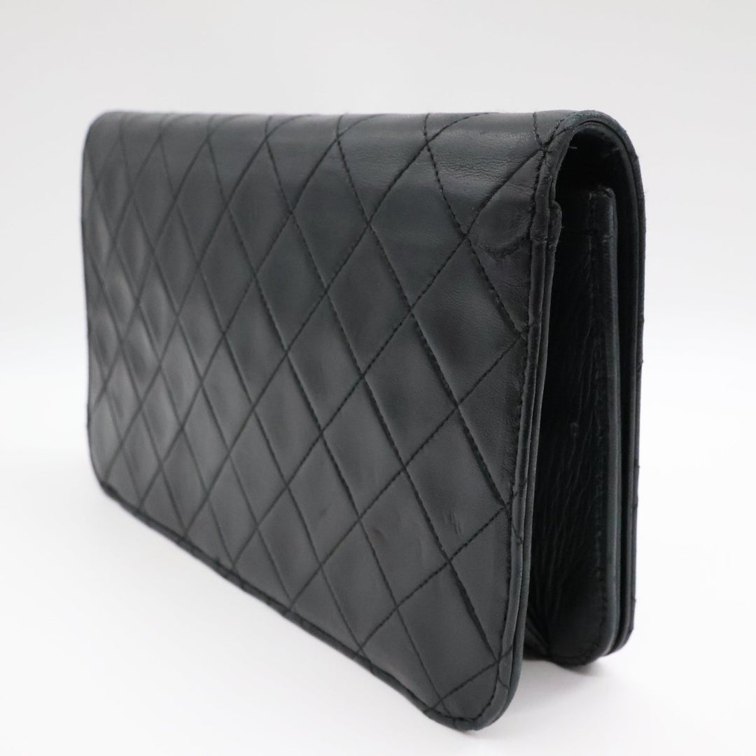 Chanel CC Black Push Lock Single Flap Quilted Lambskin Shoulder Handbag - Lux Central